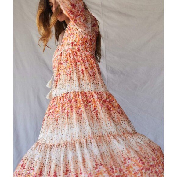 CHRISTY DAWN Paloma Midi Dress Sunset Gladiola Orange Pink Floral Size M - Picture 4 of 13